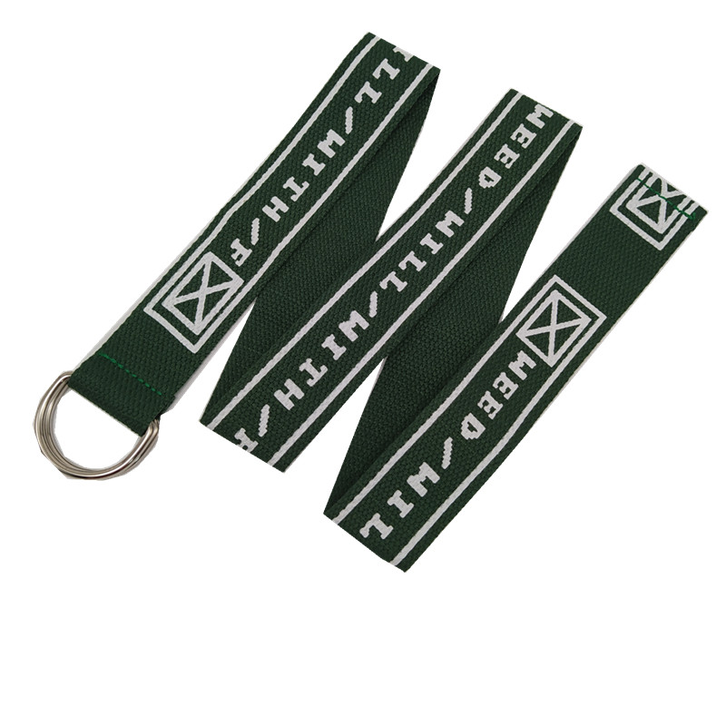 Grandwell ECO Quality Custom Green Weave Webbing Belt Letter Logo Printed Cotton webbing Belt