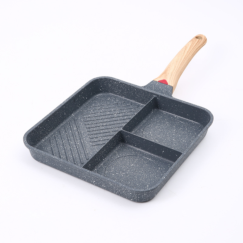 Aluminum 3-compartment Skillet Divided Non-stick Coating Grill Pan 3/5 in 1 Magic Breakfast Frying Pan with removable handle