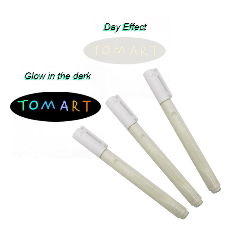 Hot saling 6 colors green/red/orange/purple/blue/blue-green glow in the dark pen for any materials