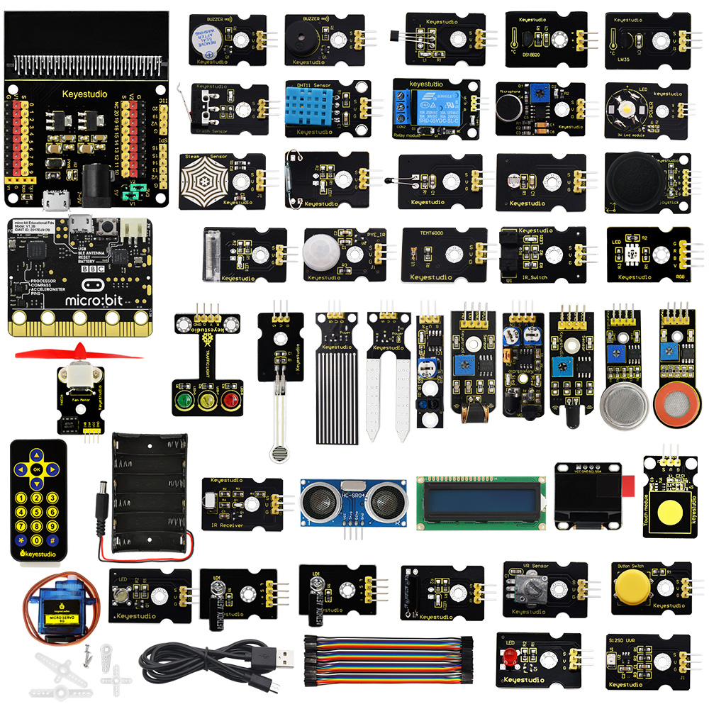 Новейшая Плата для разработки микробит Keyestudio Micro: bit 45 в 1 Набор для обучения сенсору, включая микробитную плату