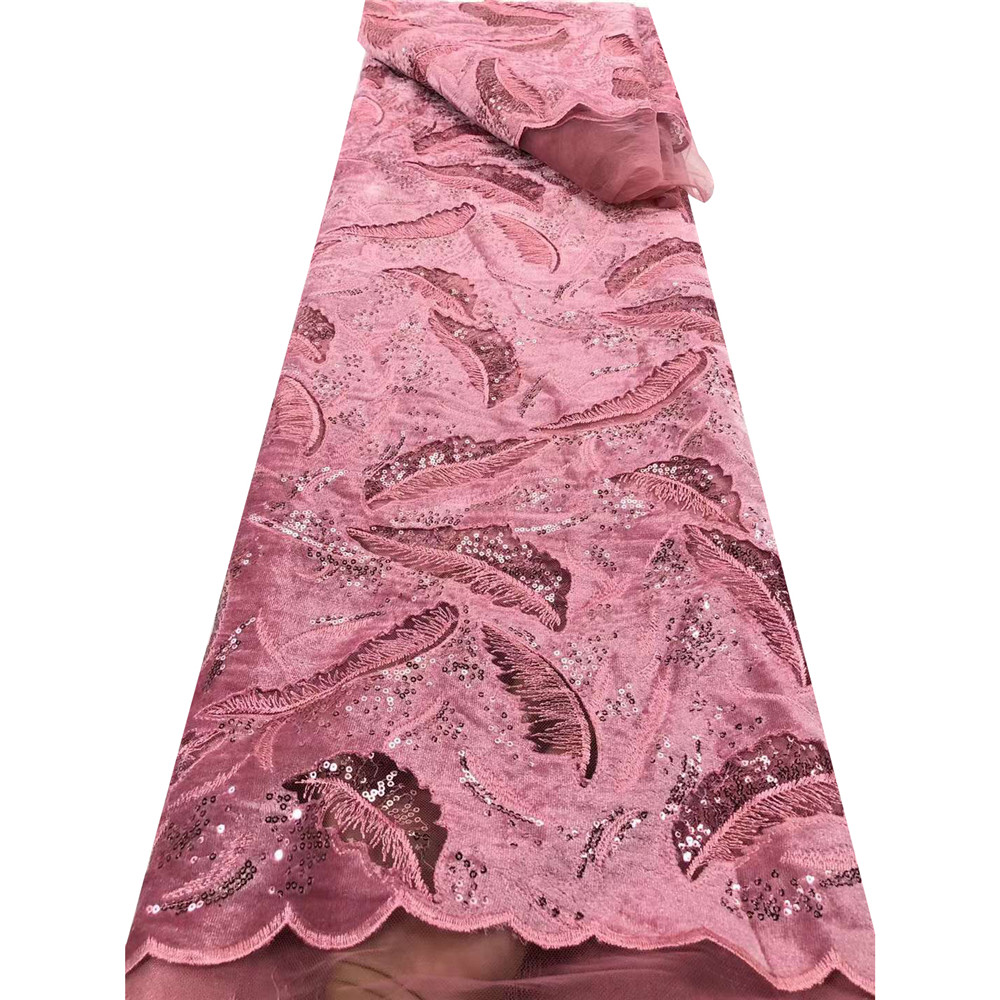 Beautifical wedding dress lace fabric handmade beaded french net lace fabrics 5 yards ML75N504
