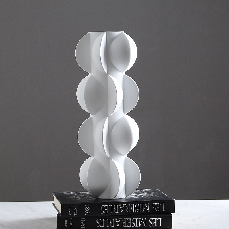 Minimalist Abstract Black White Art Crafts Unbreakable Circle Resin Vase For Home Decor
