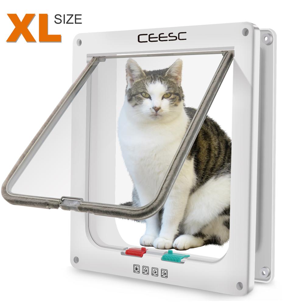 Прочный пластиковый защитный 4-полосная кота замка откидной Pet двери для межкомнатных дверей наружные двери