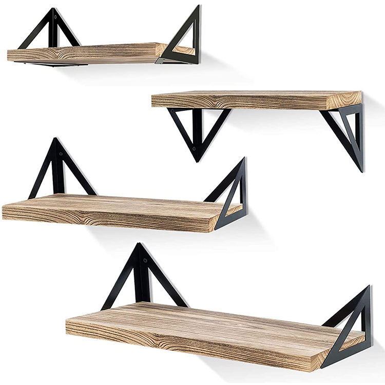 4-piece set of customized simple wall mounted storage wooden shelf with metal