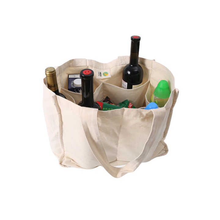 Custom Handles Cotton Canvas Wine Carry Bag 6 Bottle