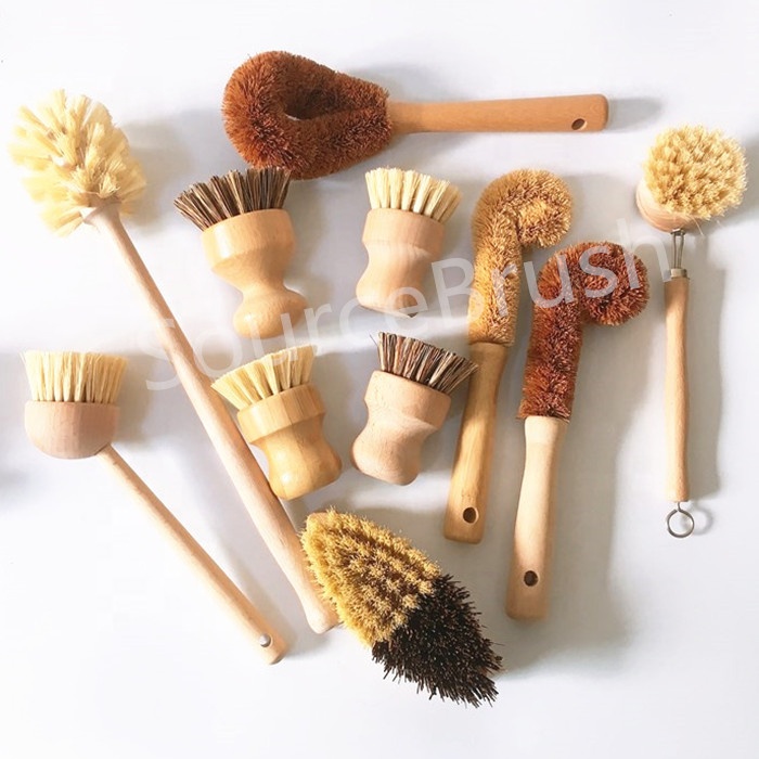 nature eco friendly palm dish brush professional tampico fiber bowl cleaning coconut brush with beech grip