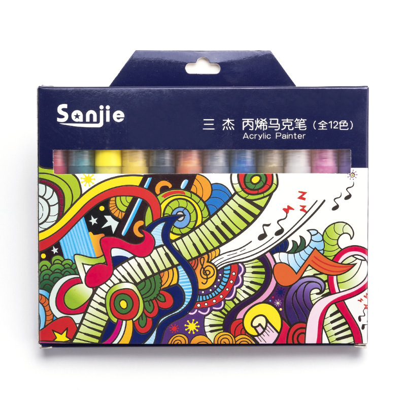 Amazon hot sale12color 2mm water-based permanent color acyrlic paint marker pen for rock painting ceramic marcadores