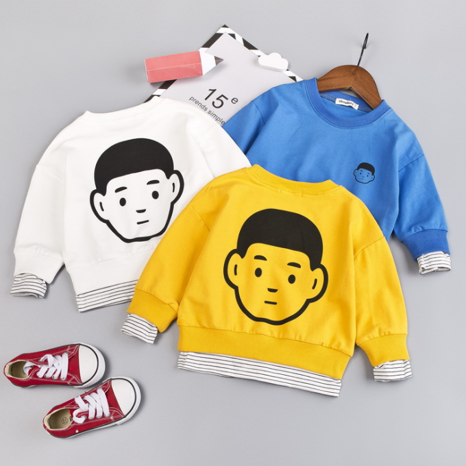 KS1201 Забавные Дети лицо печати ложные из двух частей Хлопок crewneck детские толстовки