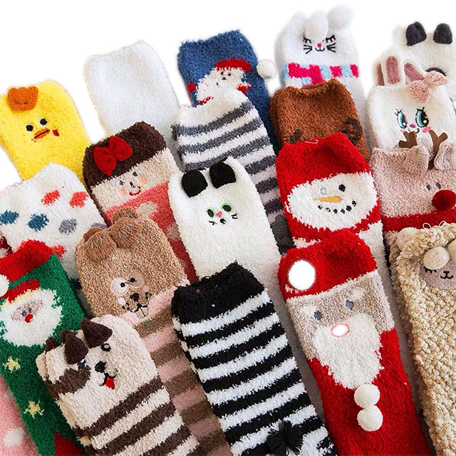 Christmas stockings embroidered three-dimensional household coral fleece cartoon socks boxed floor socks half flanked floor sock