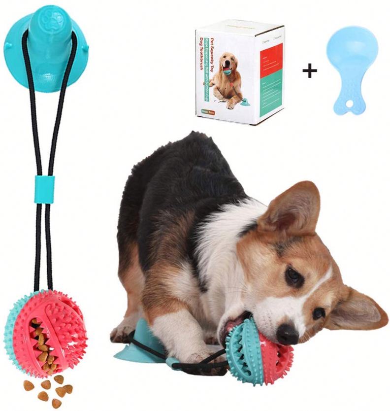 Odoldi Pet Molar Bite Toy Multifunction Dog Interactive Ropes Toys Self-Playing Rubber Chew Ball With Suction Cup