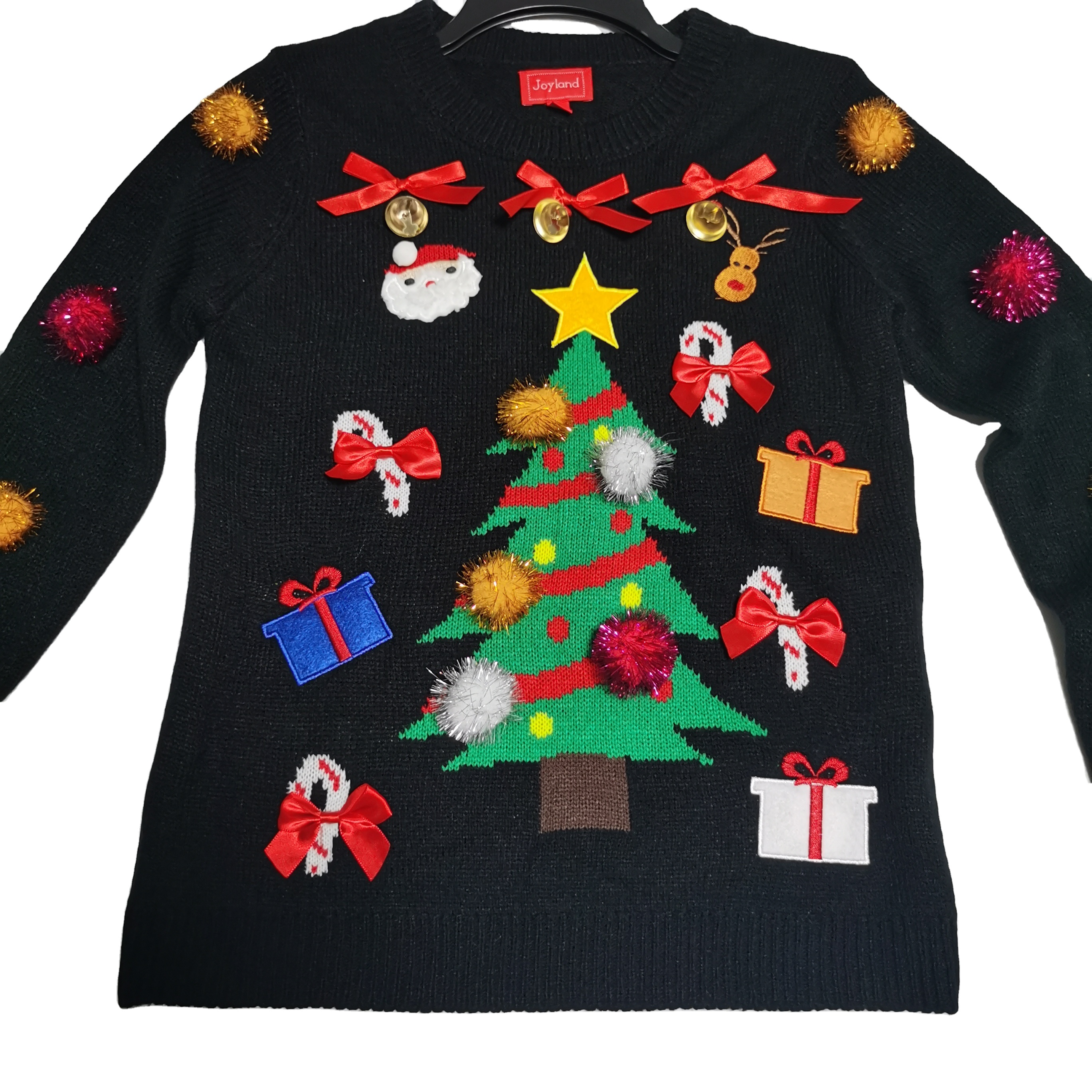 New custom design Christmas sweater tree tacky warm cute pattern black ugly Christmas sweater ugly
