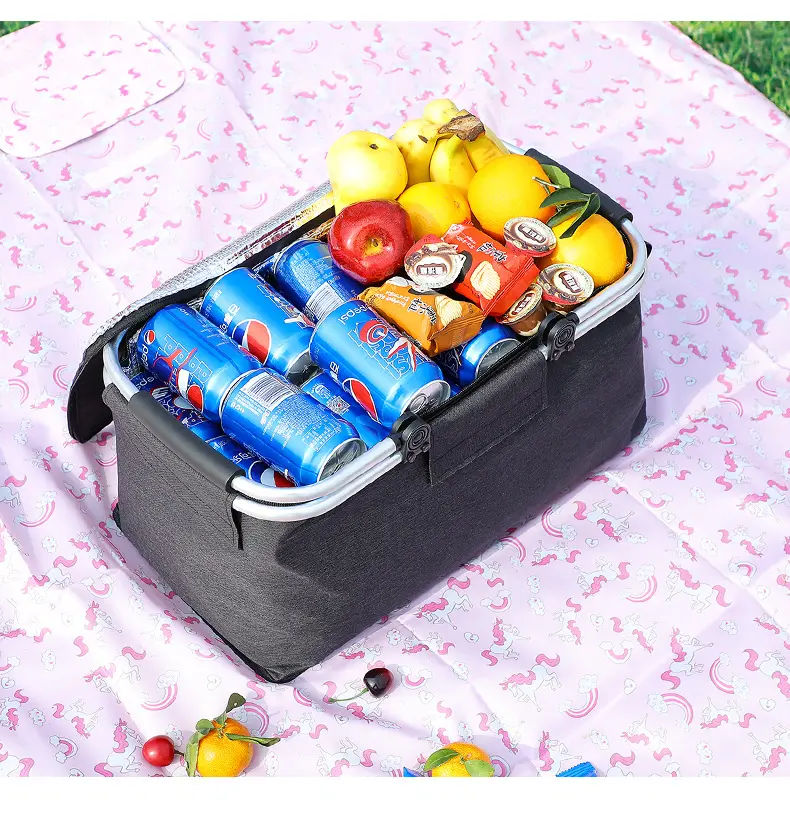 2022 New Hot Customized Folding Picnic Bag Insulated Cooler Basket Outdoor Camping Picnic Basket