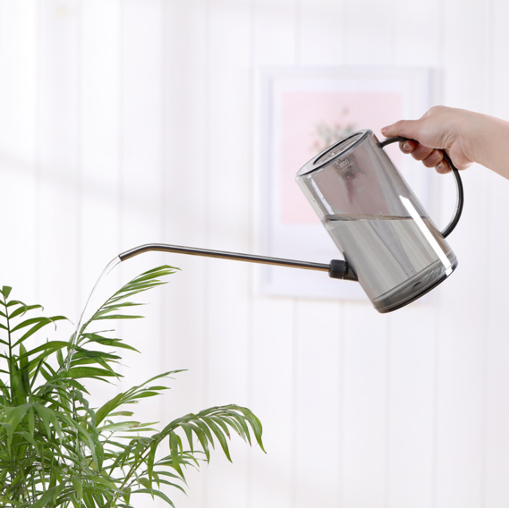 Long Spout Plastic Watering Can for Indoor Plants - Clear Measurable Scale - Detachable Spout