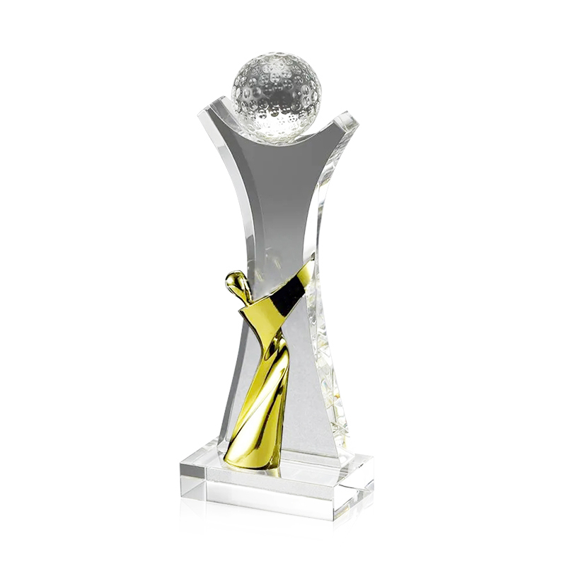 Wholesale Custom logo employee award engraved crystal trophy sport trophi cup with wooden base