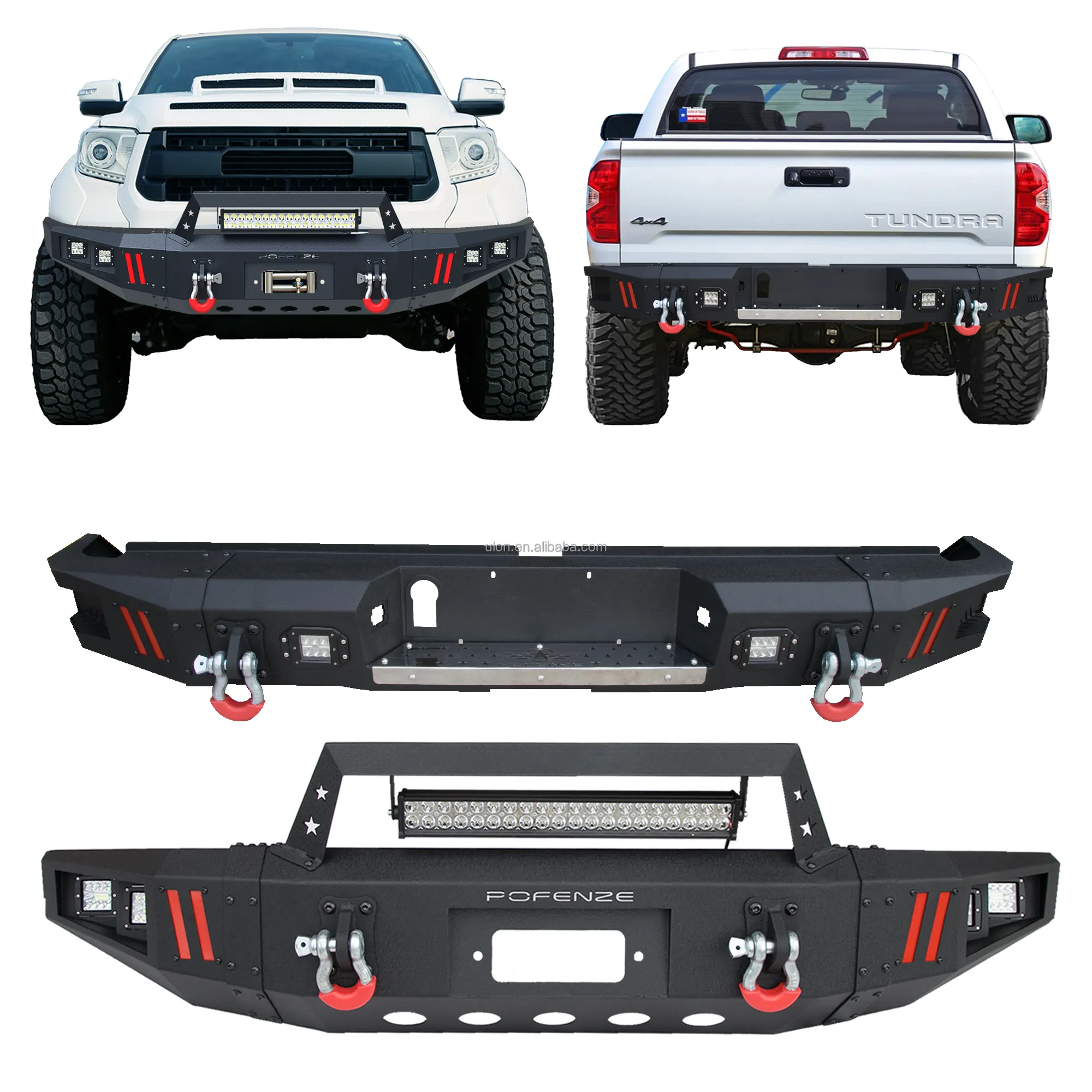 New Product Front Winch Bumper and Rear Step Bumper fit Toyota Tundra 2014-2021 Textured Black Truck Bumper Combo