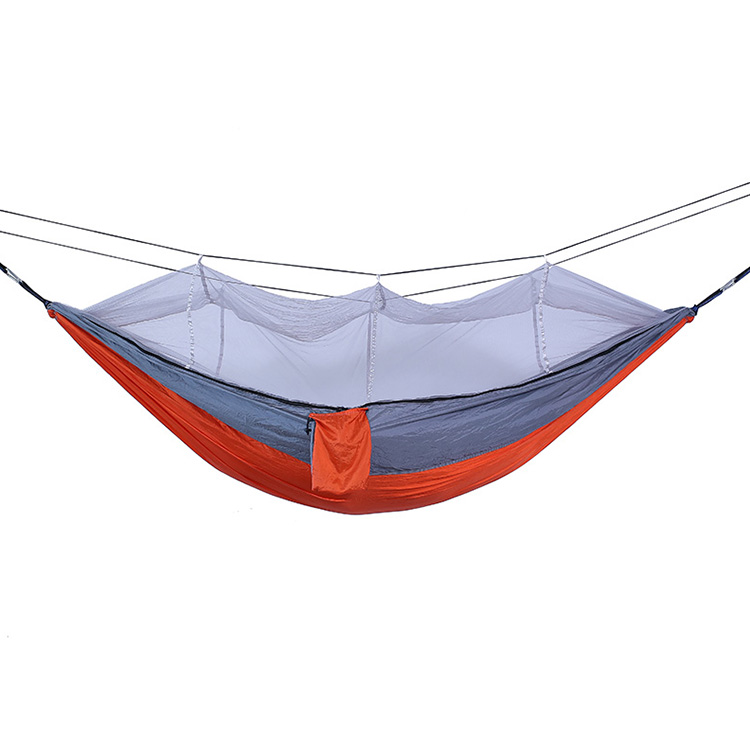 Camping Hammock Portable Beach Swing Bed with Mosquito Net Hardwood Tree Hanging Suspended Outdoor Indoor Bed