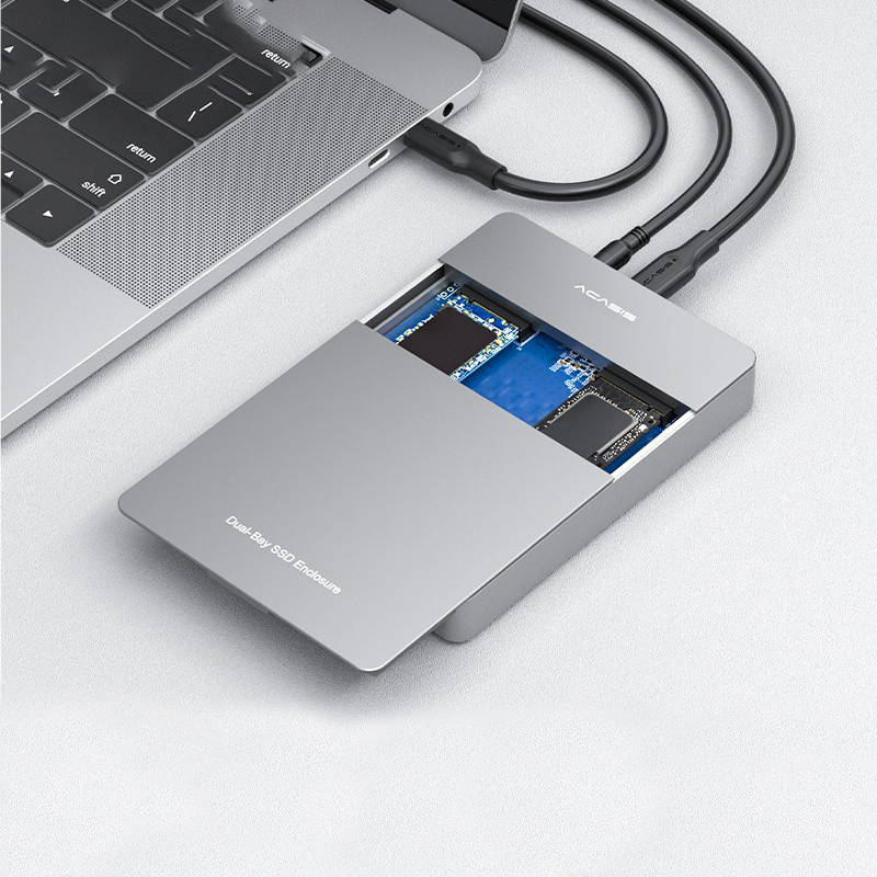 Корпус для SSD ACASIS Dual Bay M.2 с поддержкой M2 NVME NGFF SATA, двухпротокольный SSD-диск для PCIE M Key + B Key, корпус для жесткого диска USB C 10 Гбит/с