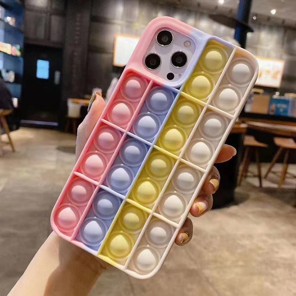 Silicone Bubble Fidget Toy Full Protective Case Stress Relief Phone Back Cover For IPhone options