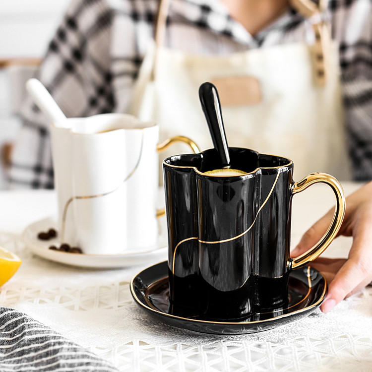 New arrival unique gold printed cappuccino cup set European afternoon tea coffee cup set with saucer