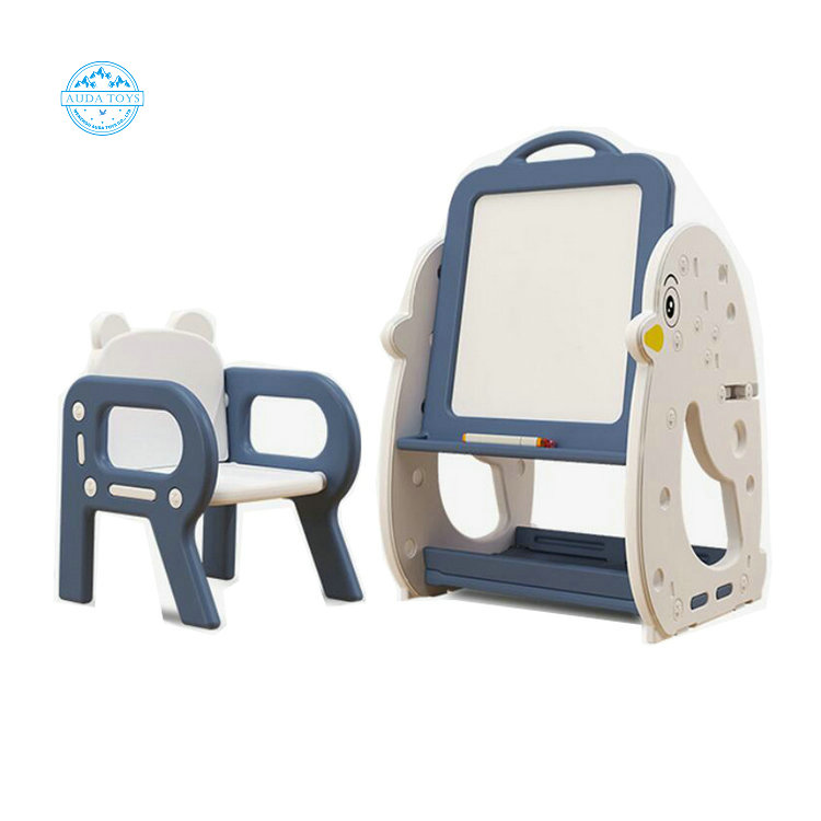 A06506 Wholesale children Adjustable Multi-functional White Board Kids Drawing Board With Table And Chair