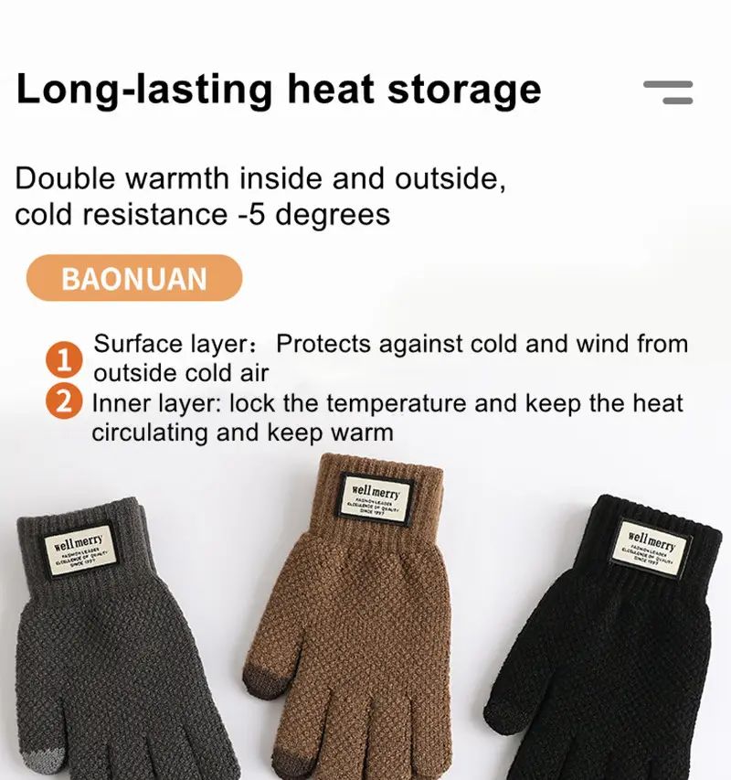Winter Touchscreen Gloves Warm Fleece Autumn Gloves Winter Plus Size Men's Fleece And Thick Jacquard Warm Touch Screen Gloves