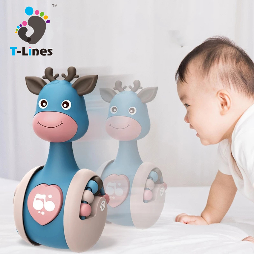 2021 New hot selling educational baby toys cartoon deer sliding tumbler rattles toy