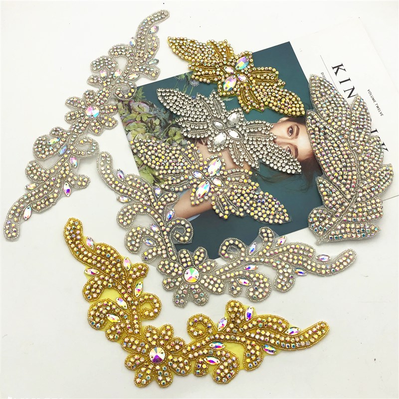 Popular iron on rhinestone shaped glass bead applique for clothing bag and shoes