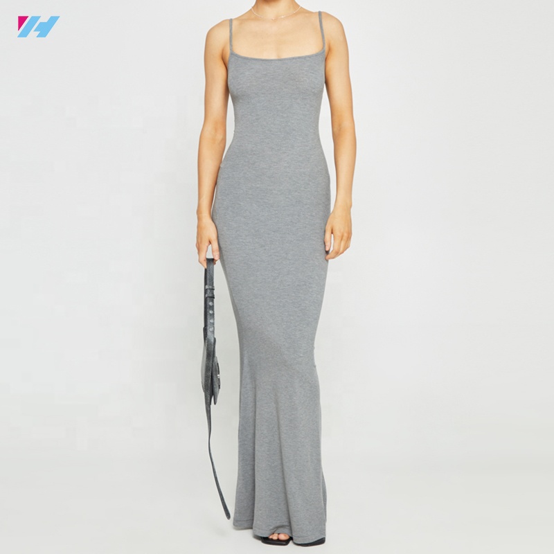 Custom Casual Lady Modal Cotton Blend Spandex Long Elegant Women Bodycon Ribbed Slip Maxi Dress