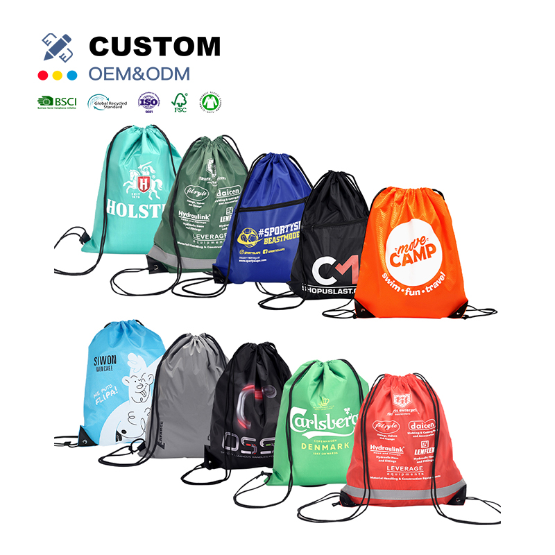 2024 Drawstring Backpack Bag Bulk Sports Bags New Custom 420d Polyester Waterproof Drawstring Gym Bag with Logo