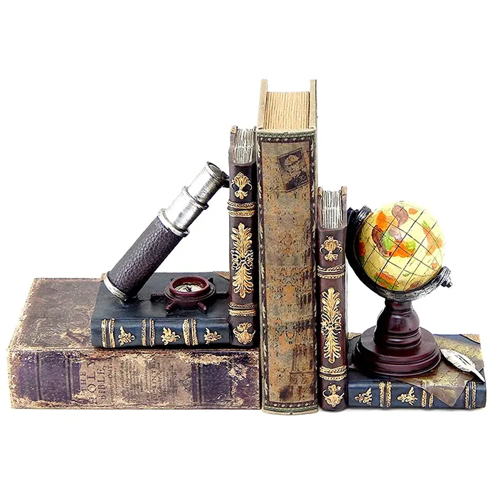 Telescope and Globe Bookends Pirate Old World Nautical Books Holder