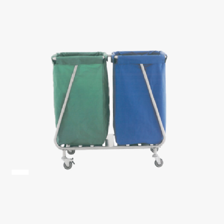 Stainless steel base with two medical waste bags trolley hospital crash cart for patient room linen cleaning