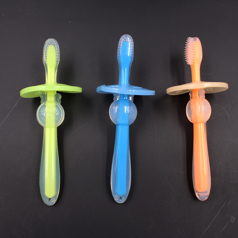 Avoid Swallowing Blue Handle Baby Silicone Toothbrush