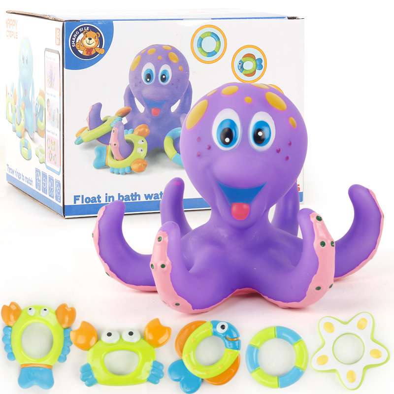 Осьминог игрушка для ванны с 5 шт Hoopla кольца плавающие фиолетовые мягкие резиновые интерактивные детские игрушки для купания