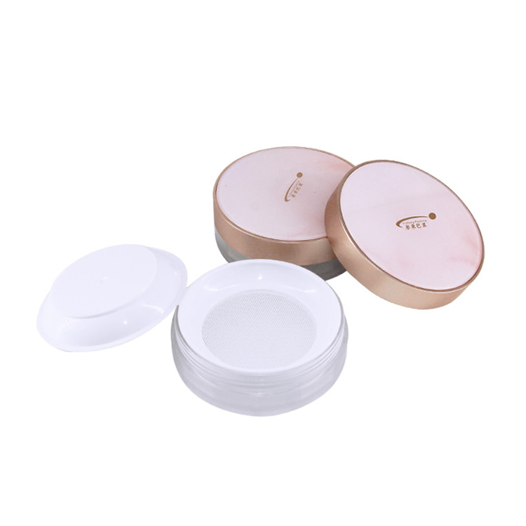 Pink cap polygon round empty loose powder case abs for makeup packaging