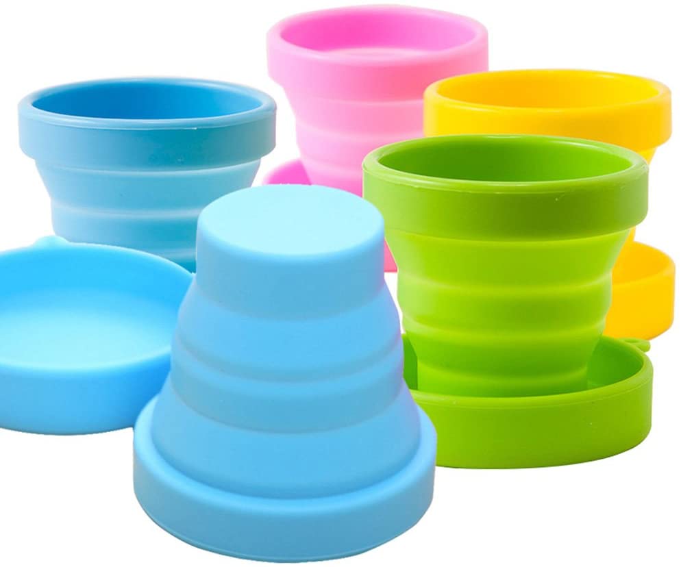 Outdoor Foldable Food Grade Silicone Portable Telescopic Travel Washing Cup with Lid 130ml