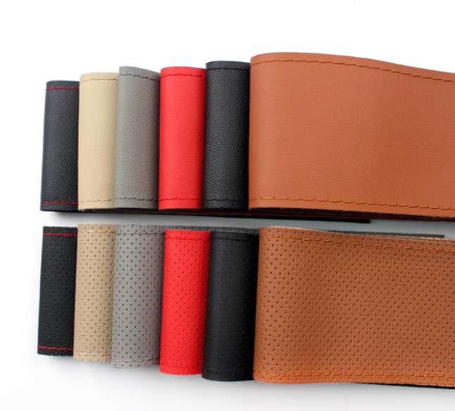 Drop shipping Amazon best seller Universal Hand sewing natural Car Genuine Leather Steering Wheel Cover 38cm 15inch
