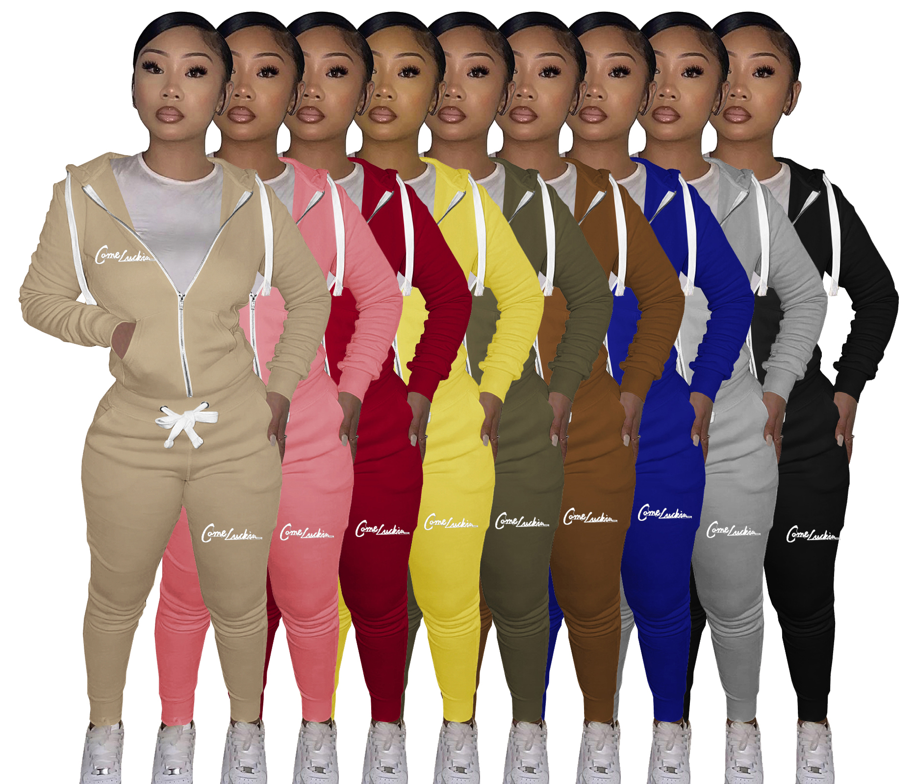 2021fall clothing zipper up hoodie set Sweatsuit woman tracksuit two piece jogger Set two piece set for women