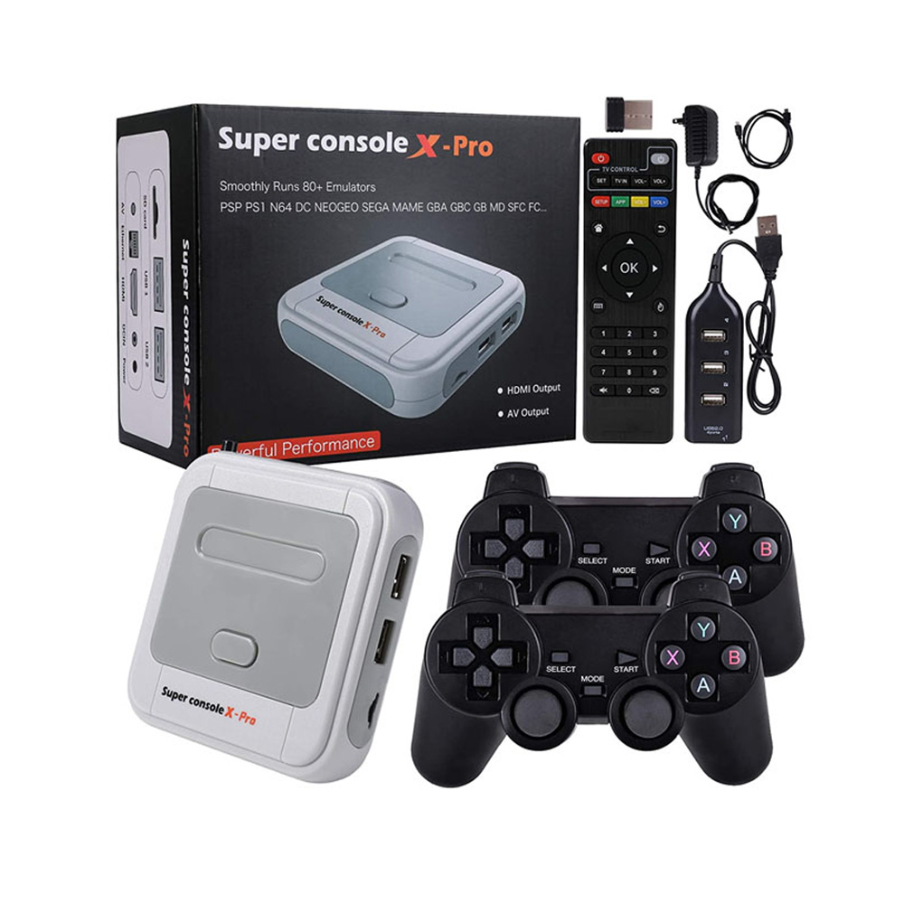 Супер консоль X-PRO ТВ игра Ретро видео игровая консоль с беспроводными контроллерами Встроенный 50 эмуляторов 50000 игр для PS1/N64/DC