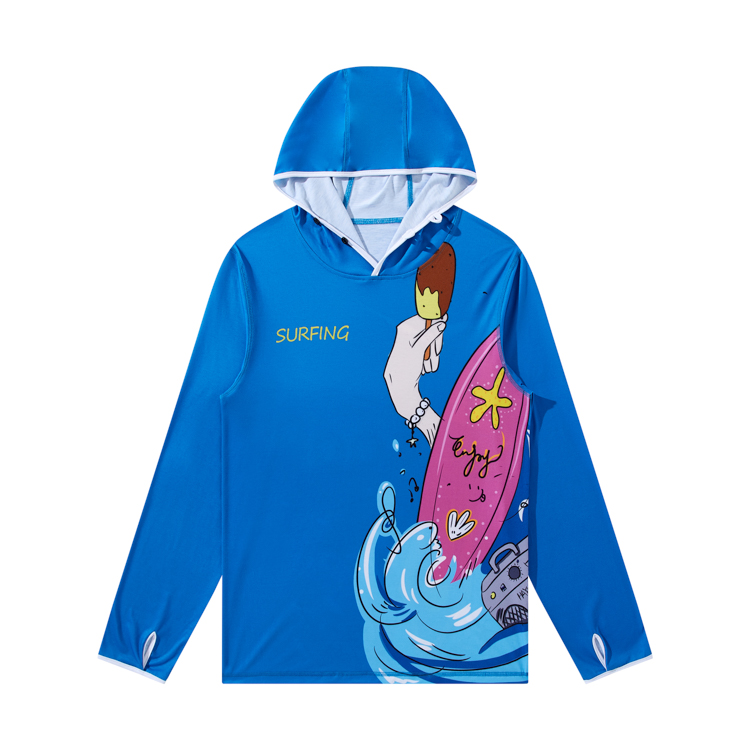Sun Protection Polyester Hoodie Sublimation Printing Fishing Hoodie Long Sleeve Quick Dry Surfing Outdoor Gym Tshirt
