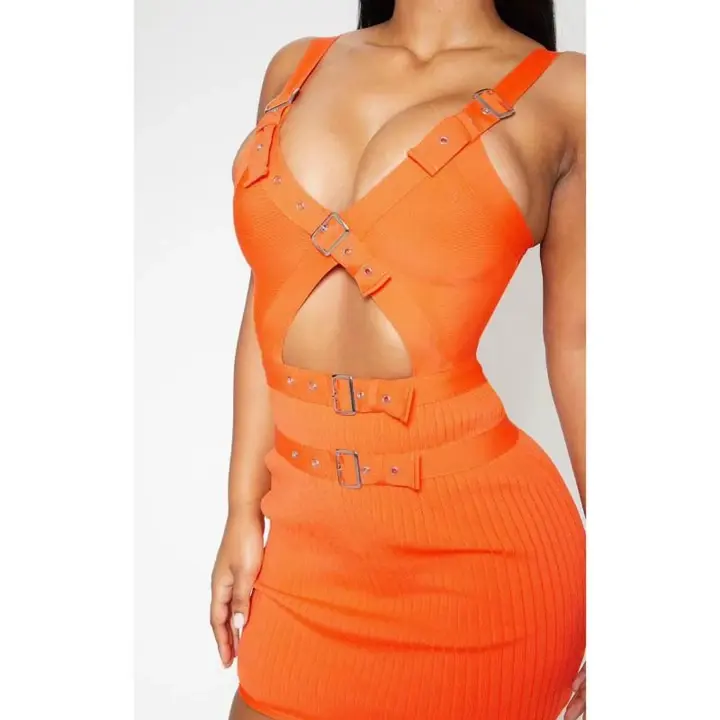 Hot Sale Girl Sexy Black Fashion Skirt Orange Tight MIni 2 Piece Bandage Club Clothes