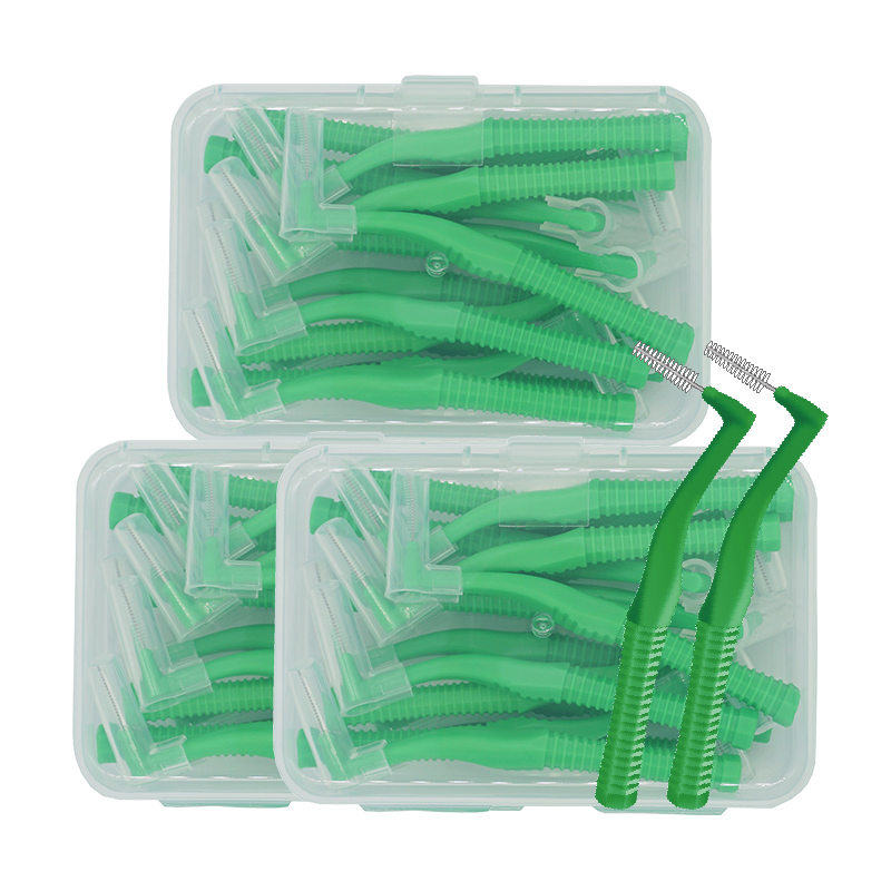 Factory Price Lshape Shape Toothbrushes Angle Brushes Green Long Length Wire Toothbrush braces cleaner 60pcs 0.8mm