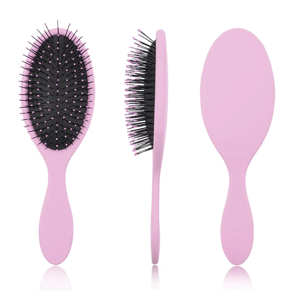 Custom colorful women hair care brush massager soft cushion nylon bristles wet salon use pink round hair brush