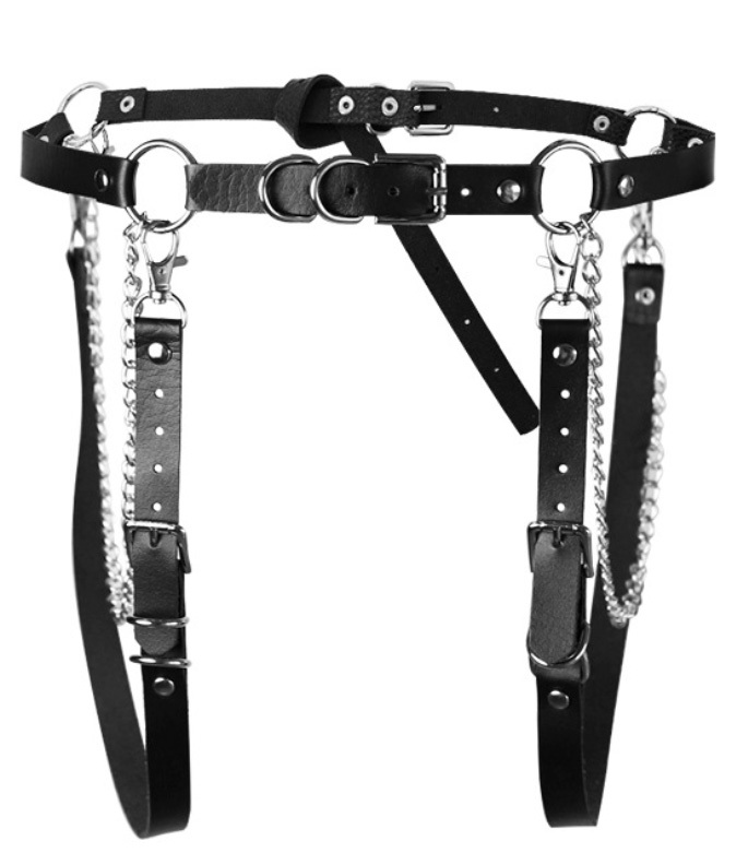 2021 Fashion Designer Waist Body Punk Chest Dresses Belt Chains Women Sexy Harness Belt PU Leather Suspenders Leg Garters Belt