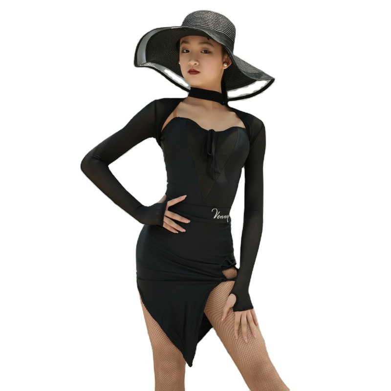 Vennystyle Professional Design Training Dress Latin Dance Uniform Irregular Split Body Suit Skirt Children's Stage Advanced