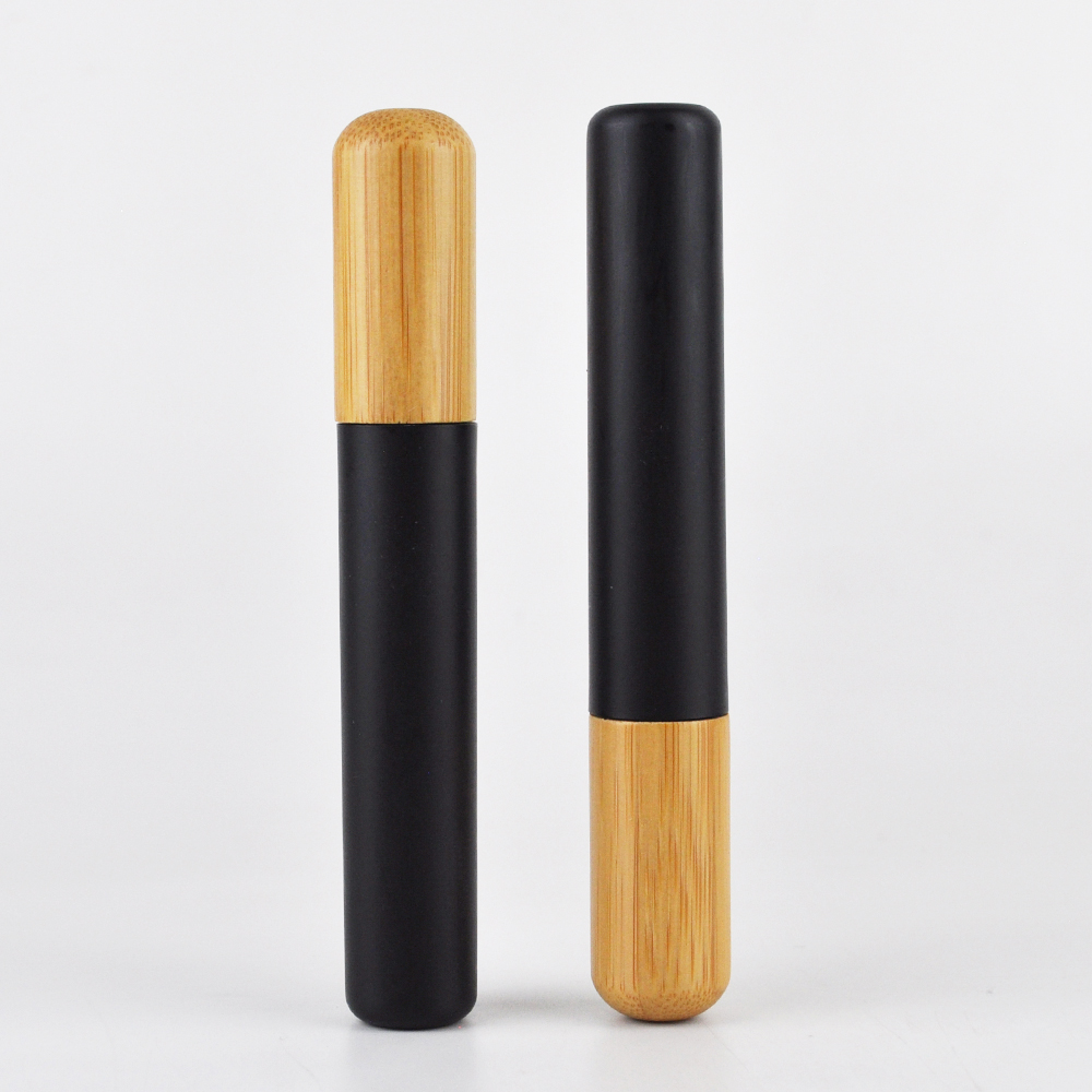 Hot sale in stock empty bamboo cover black plastic mascara tube