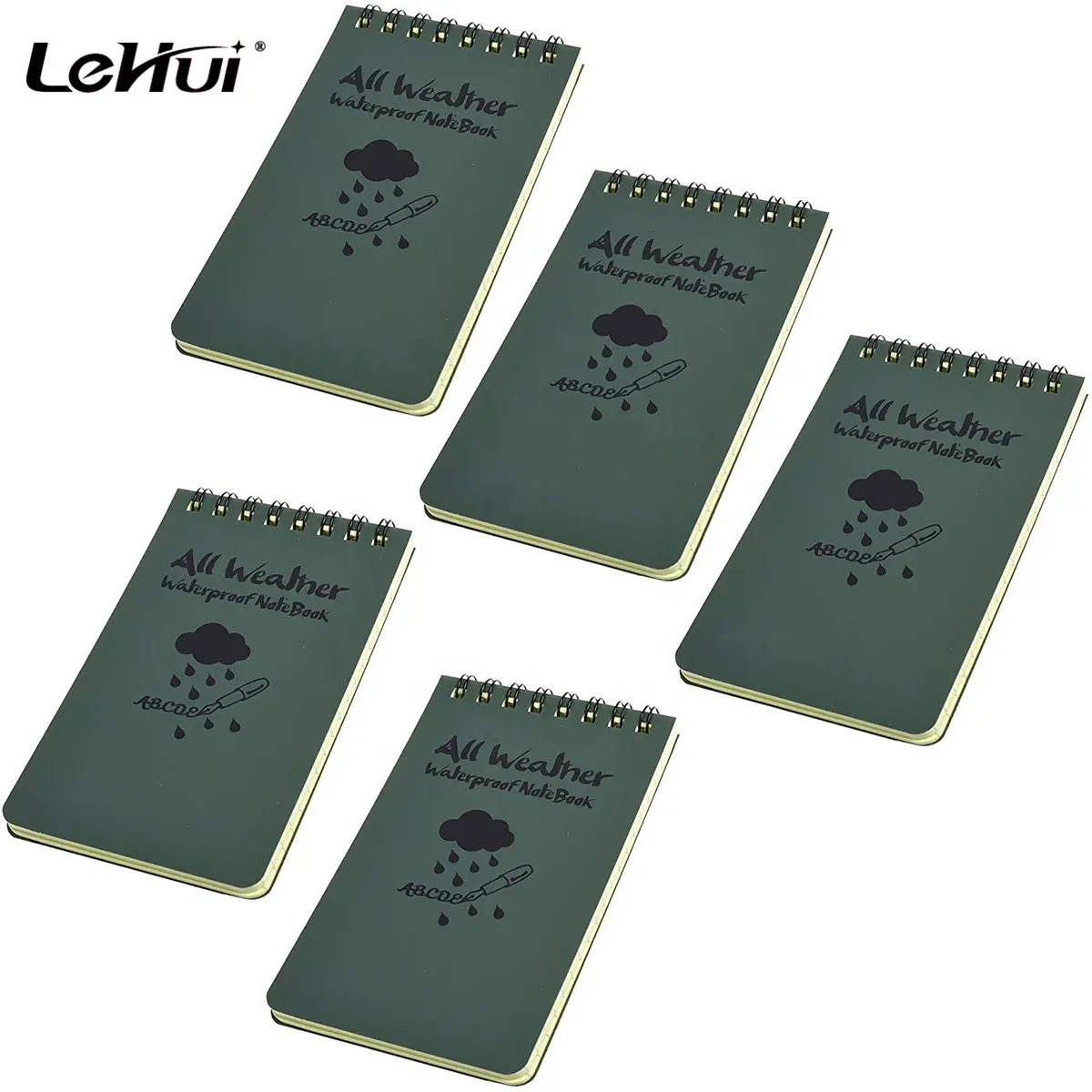 Big promotion Pack of 5 Size 5x3 Inch Army Green Tactical All-weather Waterproof Pocket Notebook With Army green PVC cover