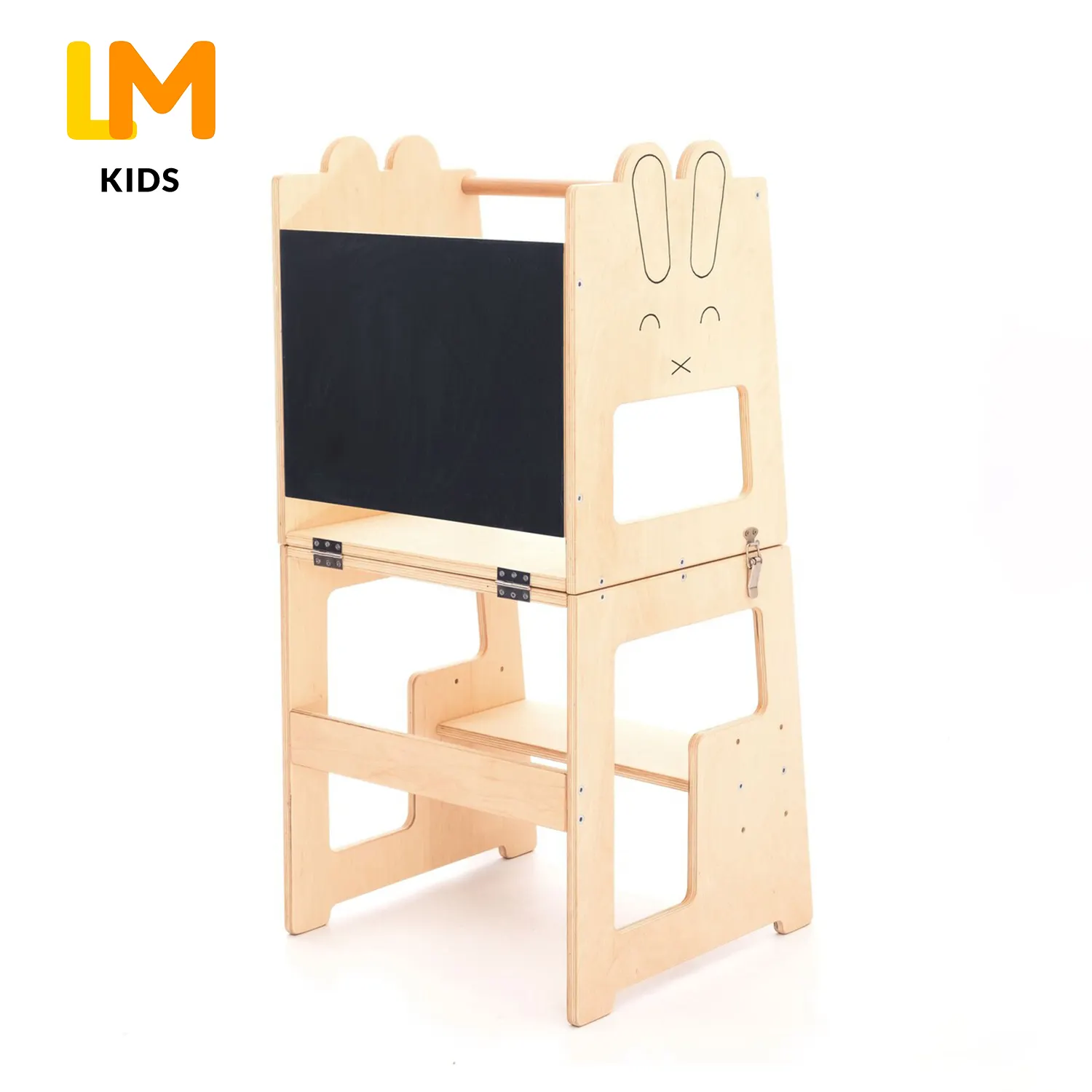 LM KIDS toddler kids adjustable montessori furniture kitchen helper step wood foldable learning tower with blackboard