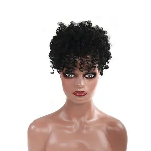 Ponytail And Bangs African Wave Curls Wigs For Black Women Kinky Curly Afro Short Kinky Curly Synthetic Wigs Toupee