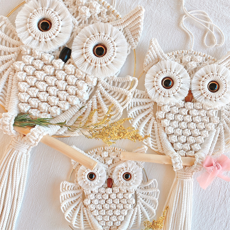 Owl Shape Tapestry Hand-Woven Cotton Ring Weaving Owl Nordic Style Home Bedroom Decoration Bohemian Wall Hanging