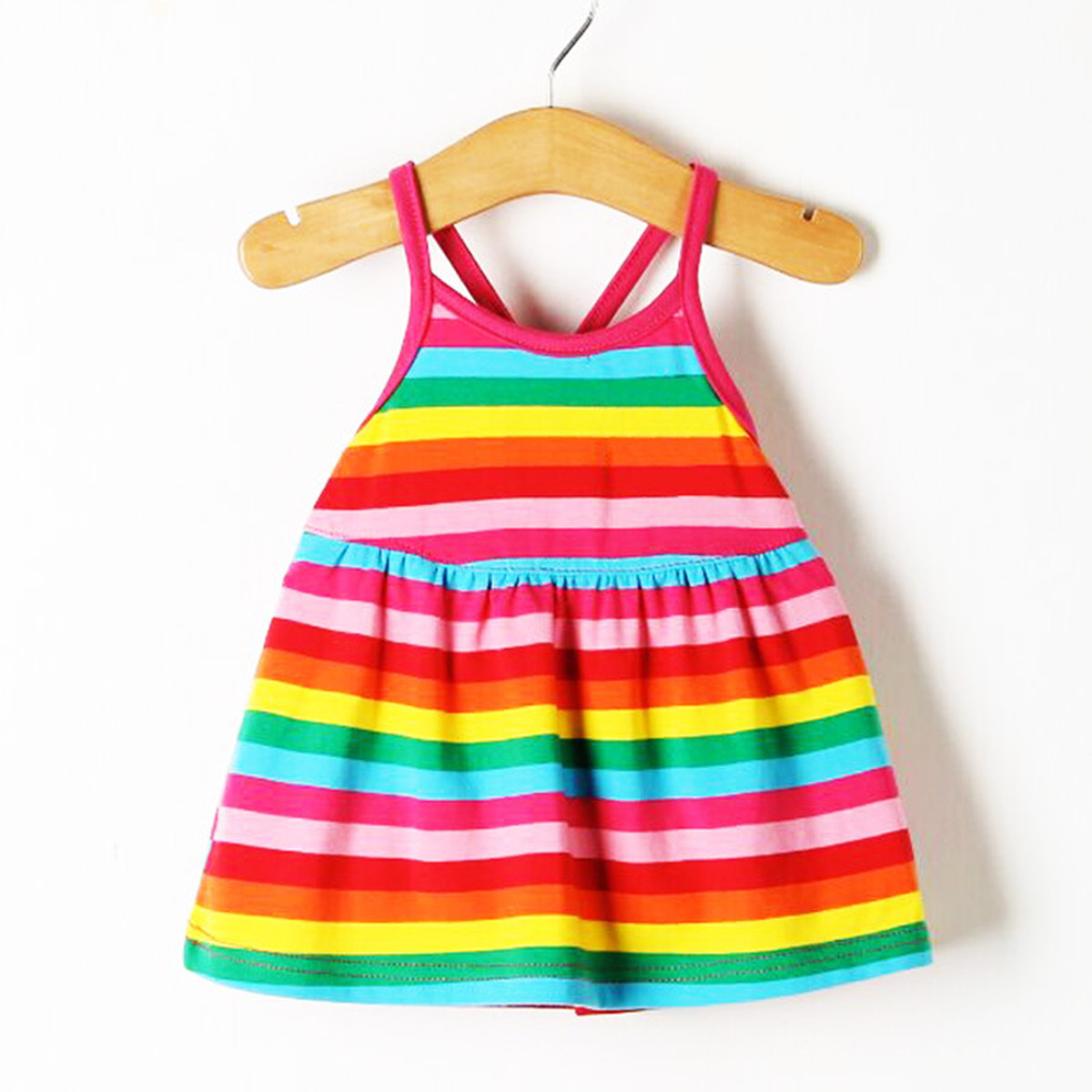 OEM Customization Baby Girl Summer Dress Striped Rainbow Princess Dress Tank Top Halter Dress For Kids Casual Clothes